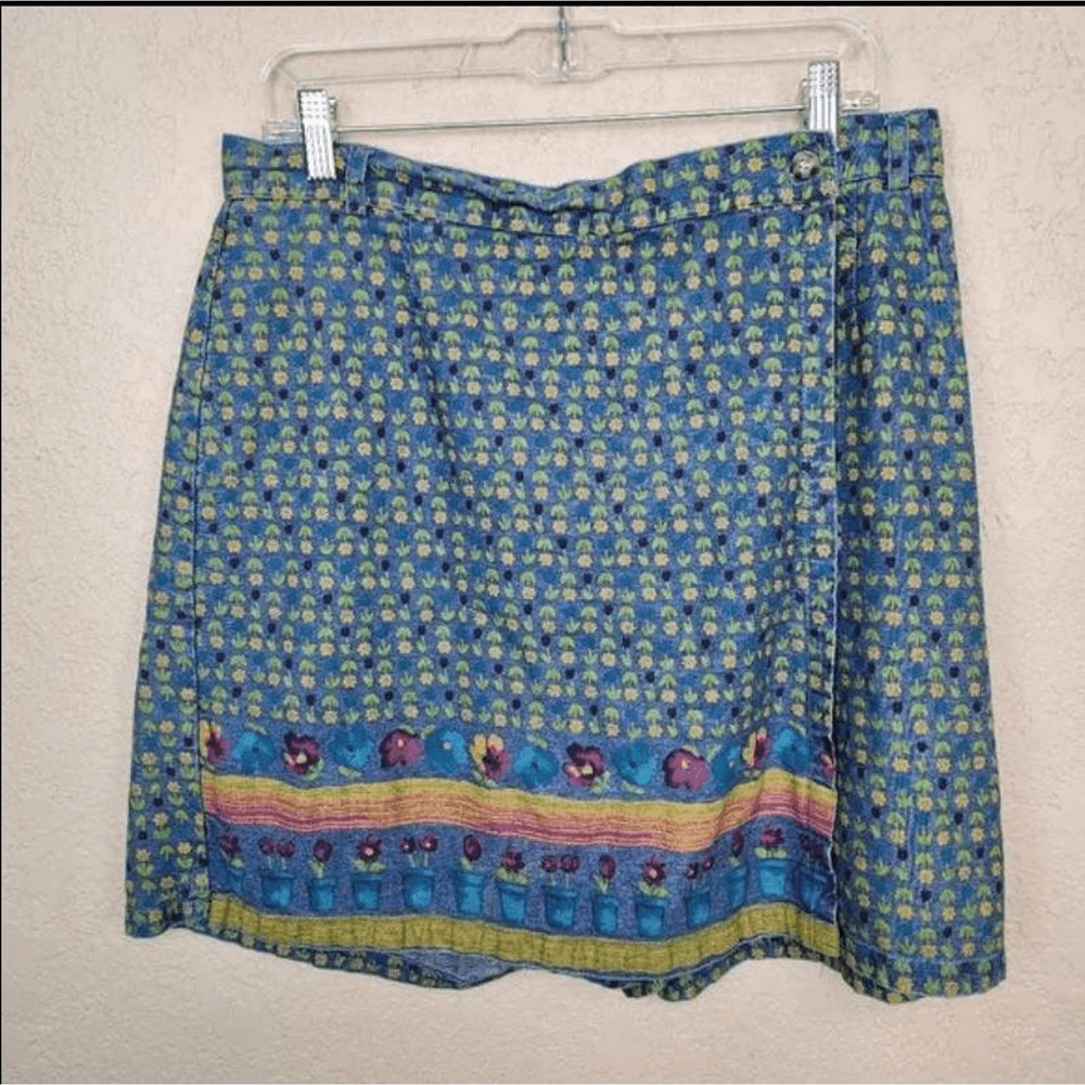 GENRE SPORT Vintage Painted Print Floral Denim Wrap Skort Y2K Size 16 (6950)